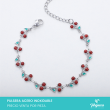 Load image into Gallery viewer, Pulsera Cerezas Rojas Plateado Acero Inoxidable
