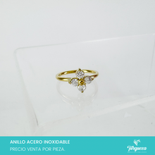 Load image into Gallery viewer, Anillo Zirconias Flor Dorado Acero Inoxidable
