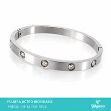 Cargar imagen en el visor de la galería, Brazalete Zirconias Plateado Acero Inoxidable

