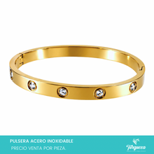 Load image into Gallery viewer, Brazalete Love Zirconias Dorado Acero Inoxidable
