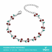 Load image into Gallery viewer, Pulsera Cerezas Rojas Plateado Acero Inoxidable
