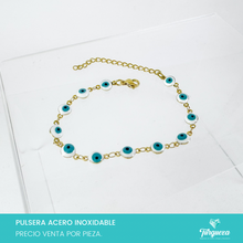 Cargar imagen en el visor de la galería, Pulsera Ojo Turco Blanco Dorada (18cm-6mm) Acero Inoxidable
