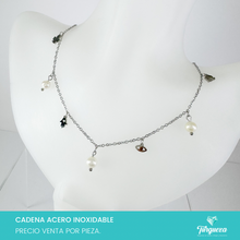 Load image into Gallery viewer, Collar Perla y Dijes de la Suerte Plateado Acero Inoxidable
