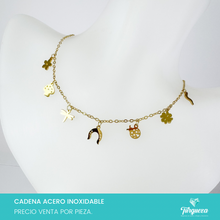 Cargar imagen en el visor de la galería, Collar Dijes de la Fortuna y Primavera Dorado Acero Inoxidable
