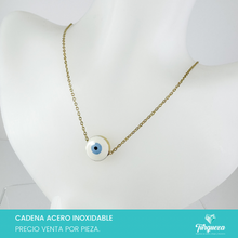 Cargar imagen en el visor de la galería, Collar Ojo Blanco con Azul Dorado Acero Inoxidable
