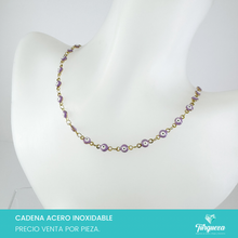 Cargar imagen en el visor de la galería, Collar Choker Ojos Lilas Dorado Acero Inoxidable
