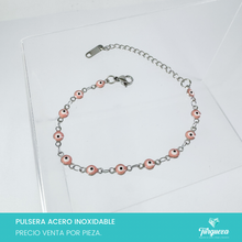 Cargar imagen en el visor de la galería, Pulsera Ojo Turco Rosa Plateado (18cm-4mm) Acero Inoxidable
