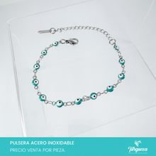Cargar imagen en el visor de la galería, Pulsera Ojo Turco Turquesa Plateado (18cm-4mm) Acero Inoxidable
