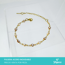 Load image into Gallery viewer, Pulsera Ojo Turco Café Dorado (18cm-4mm) Acero Inoxidable
