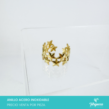 Load image into Gallery viewer, Anillo Estrellas Doble Dorado Acero Inoxidableo

