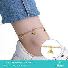 Cargar imagen en el visor de la galería, Pulsera Tobillera Cola Ballena Dorado (25cmx2mm) Acero Inoxidable
