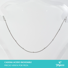 Cargar imagen en el visor de la galería, Cadena Tubular Mini con Bolita Plateada (45cm-1mm) Acero Inoxidable
