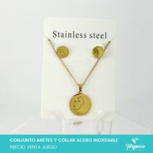 Cargar imagen en el visor de la galería, Conjunto Luna y Estrellas Dorado Acero Inoxidable
