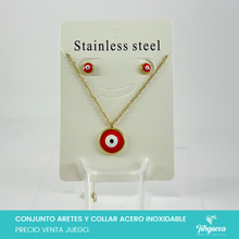 Cargar imagen en el visor de la galería, Conjunto Ojo Turc Rojo Dorado Acero Inoxidable
