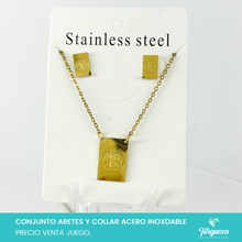 Cargar imagen en el visor de la galería, Conjunto San Benito Escapulario Dorado Acero Inoxidable
