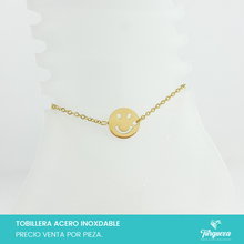 Cargar imagen en el visor de la galería, Tobillera Cara Feliz Dorada Acero Inoxidable
